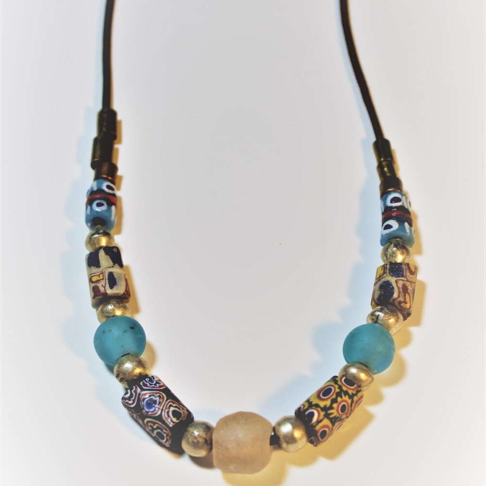 A Lovely Light Pink and Power Blue- with Venetian Cane Bead Necklace